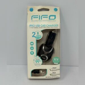 Fifo IPRO USB Car Charger 4ft dual sided cable Black Android and Apple Swivel P4